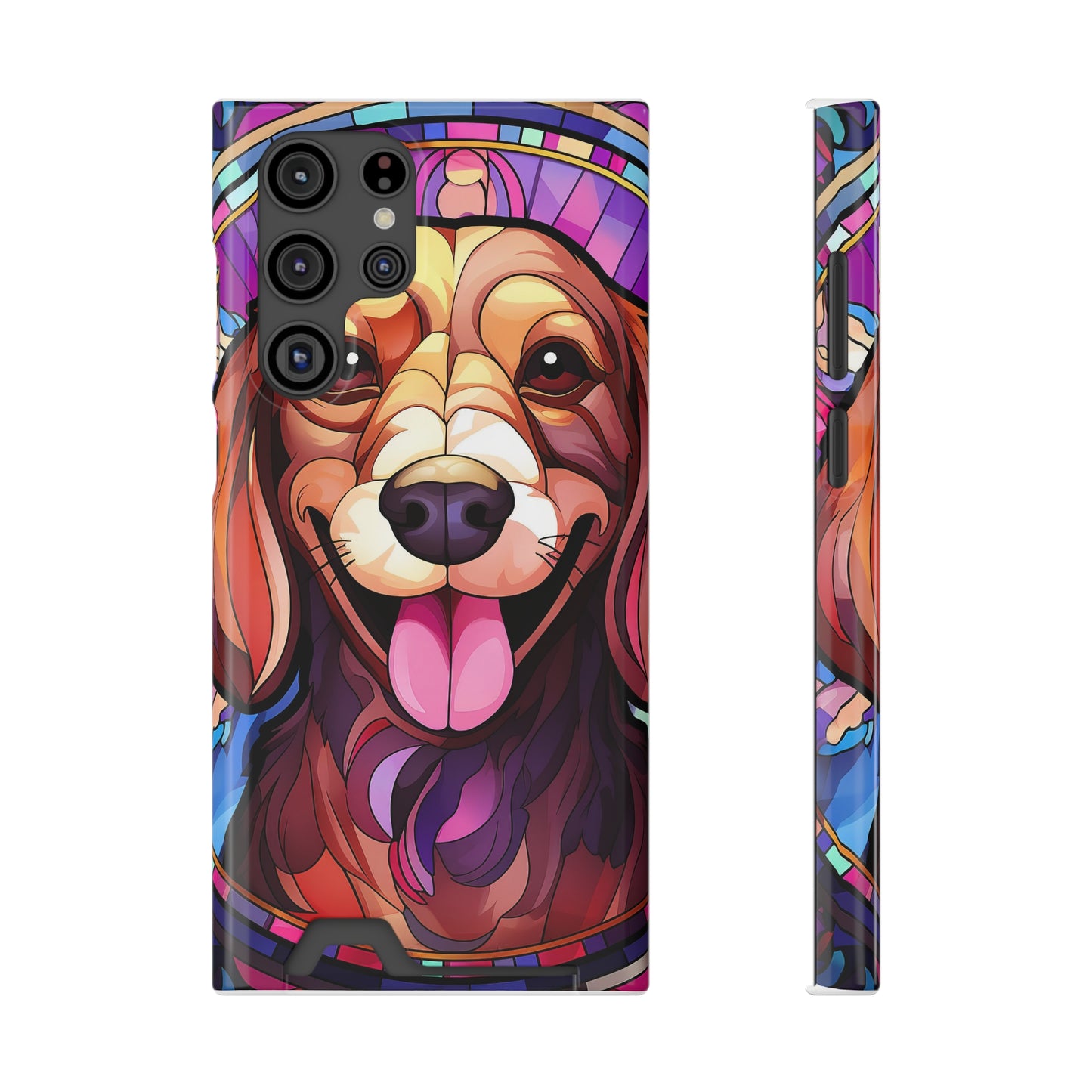 Stained Glass Dachshund Phone Case, Trendy Wallet Case for Dog Lovers, Cute Card Holder Cover