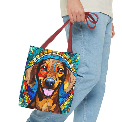 Stained Glass Red Dachshund Puppy Tote Bag Bright and Cheerful Weiner