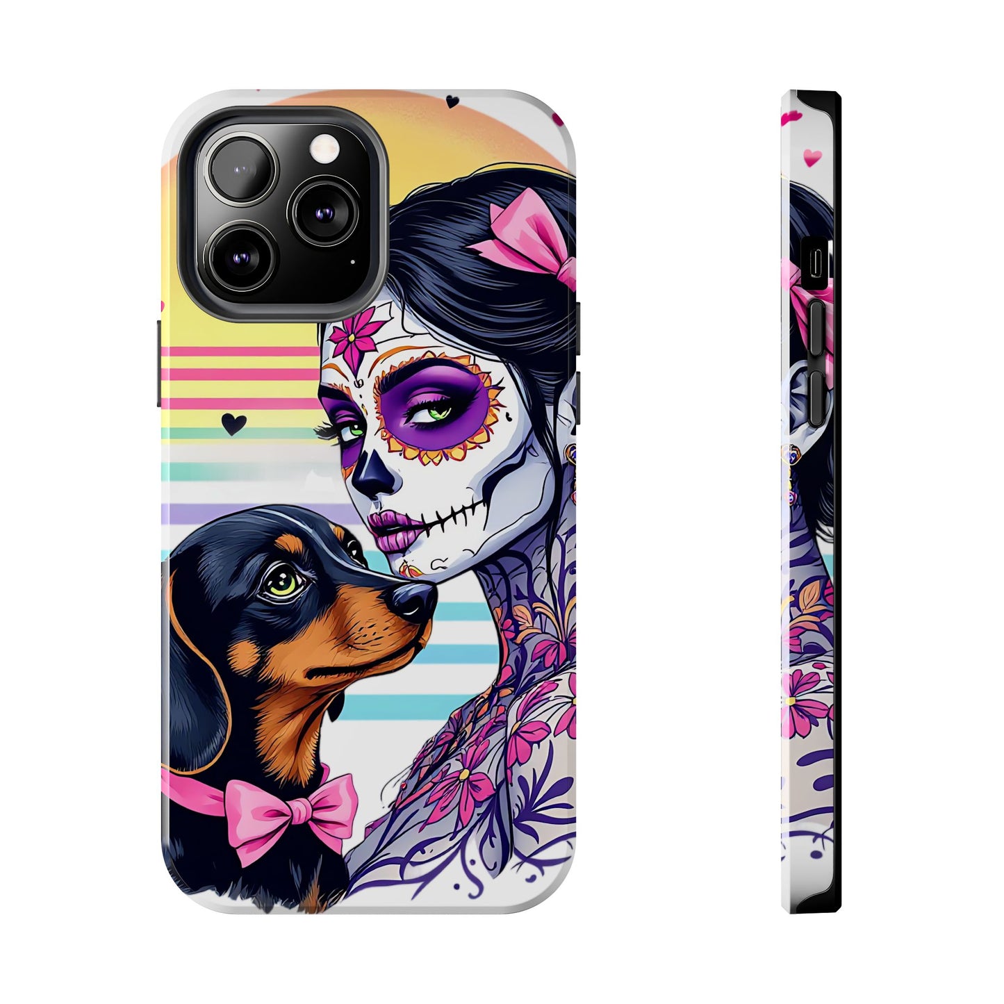 Cute Dachshund Phone Case Dog Lover Gift Tough Phone Cover Doxie Skull