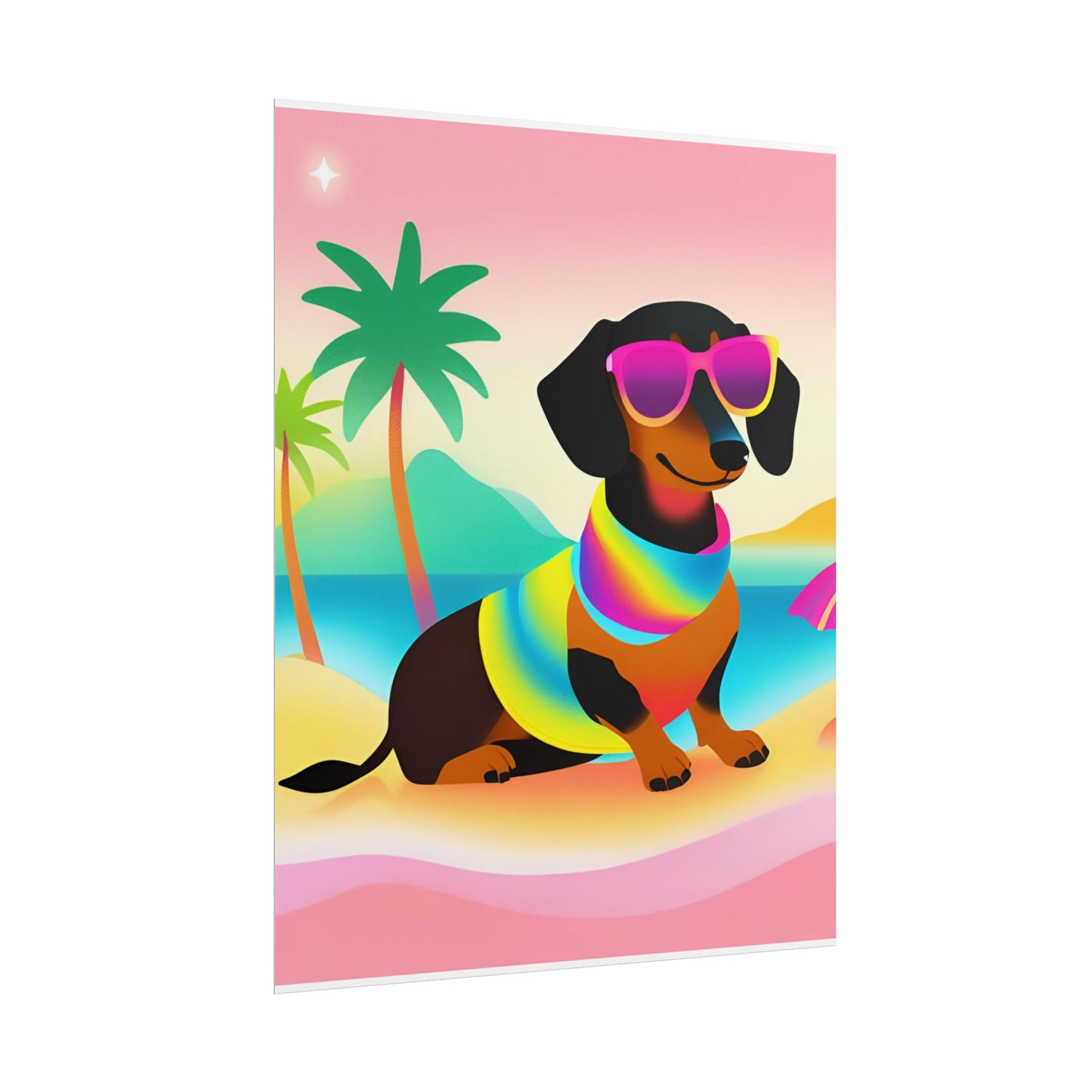 Neon Dachshund Poster Dog Wall Art Animal Lover Kids Room Decoration Girls Weiner Dog