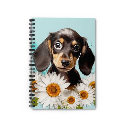 Puppy Dachshund Spiral Notebook - Ruled Line, Cute Dog Journal, Pet Lover Notepad, Lined Writing Pad Black and Tan Doxie Mom