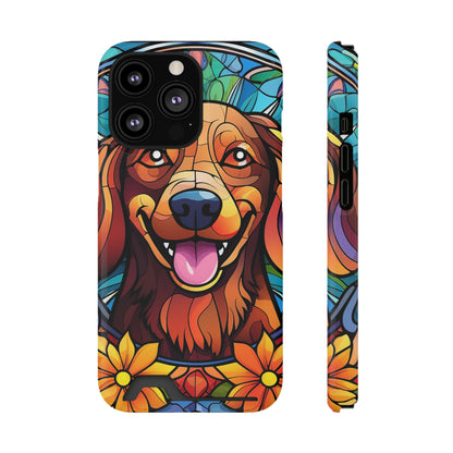 Stained Glass Dachshund Phone Case, Trendy Wallet Case for Dog Lovers, Cute Card Holder Cover