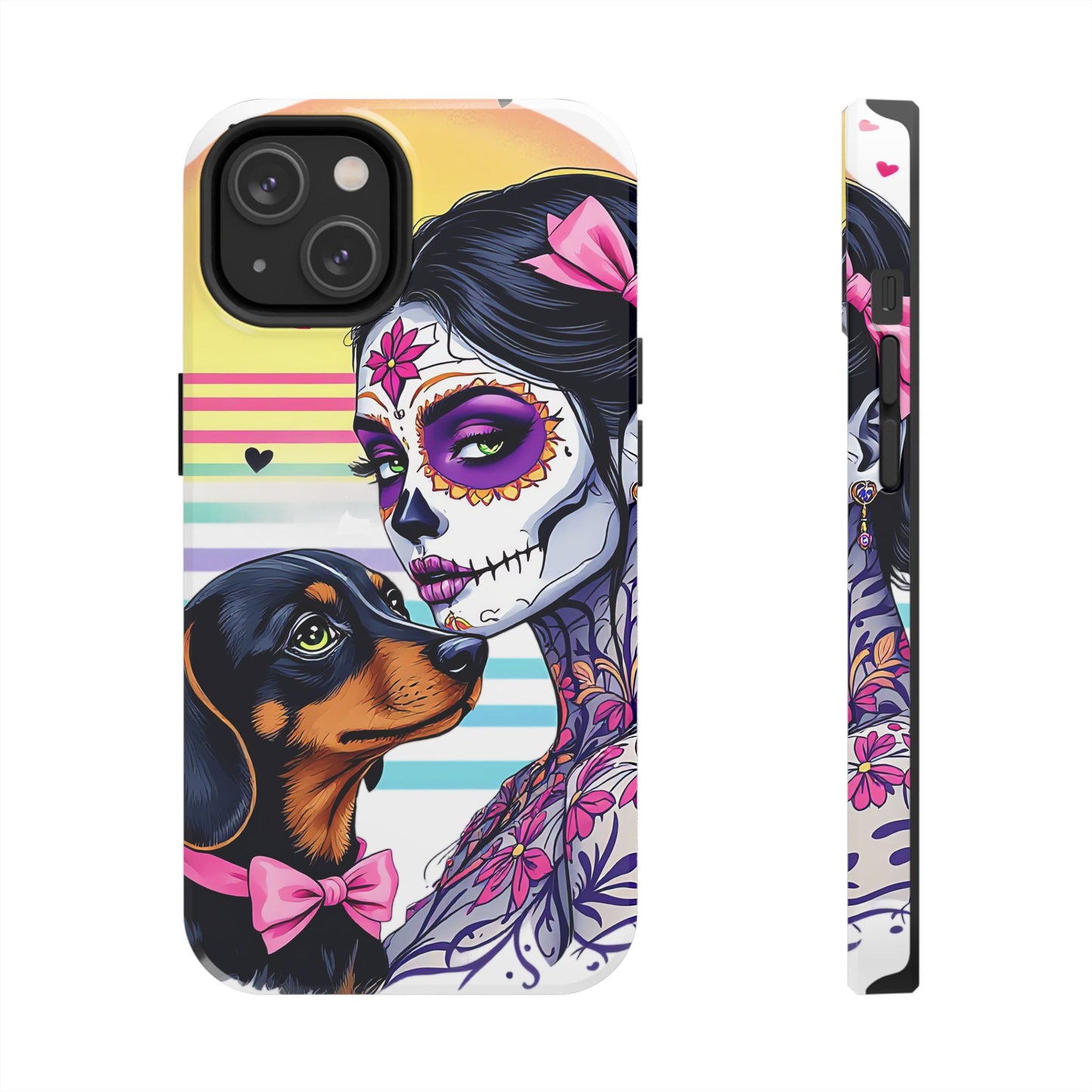 Cute Dachshund Phone Case Dog Lover Gift Tough Phone Cover Doxie Skull