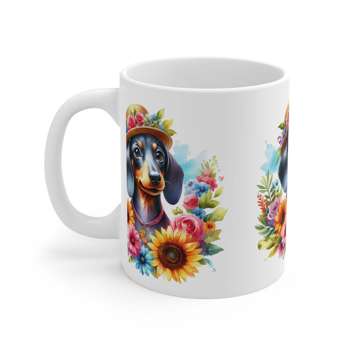 Gorgeous Floral Dachshund Mug Cute Dog Lover Gift, Fun Coffee Cup Weiner Dog
