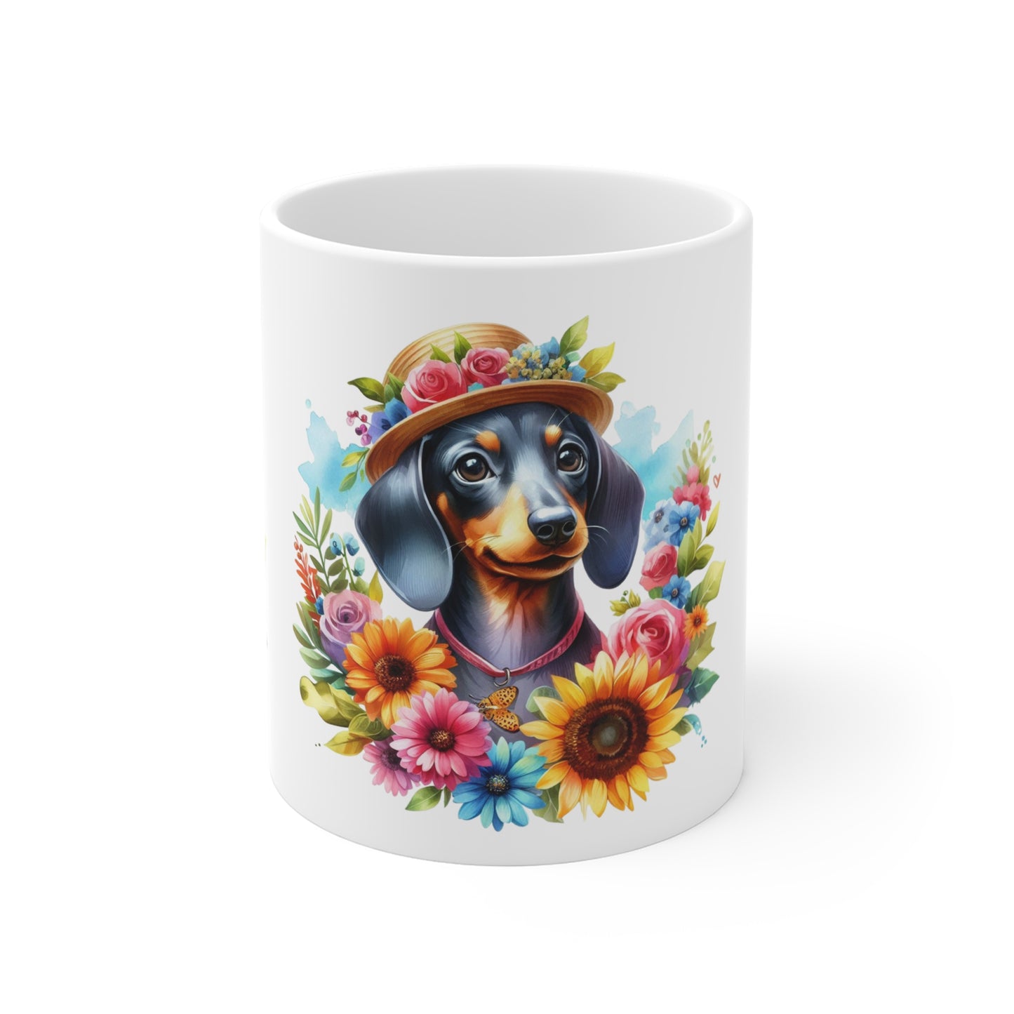 Gorgeous Floral Dachshund Mug Cute Dog Lover Gift, Fun Coffee Cup Weiner Dog