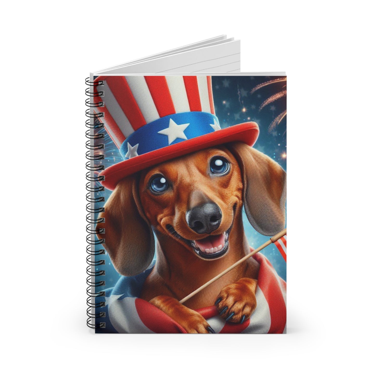 USA Dog Themed Spiral Notebook Perfect for Dog Lovers, Journaling, School, Gift for Pet Owners, Floral Design Dachshund