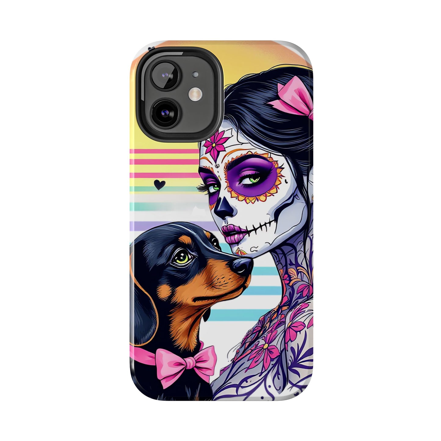 Cute Dachshund Phone Case Dog Lover Gift Tough Phone Cover Doxie Skull