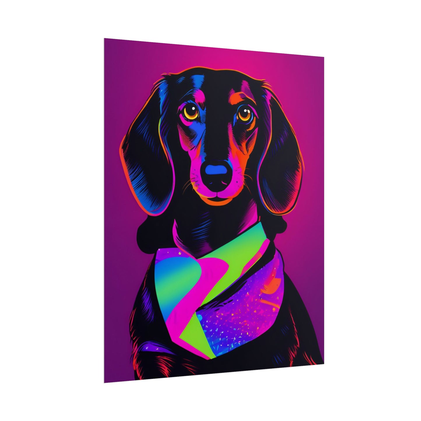 Neon Dachshund Poster Dog Wall Art Print, Animal Lover Blacklight Kids Room Decoration