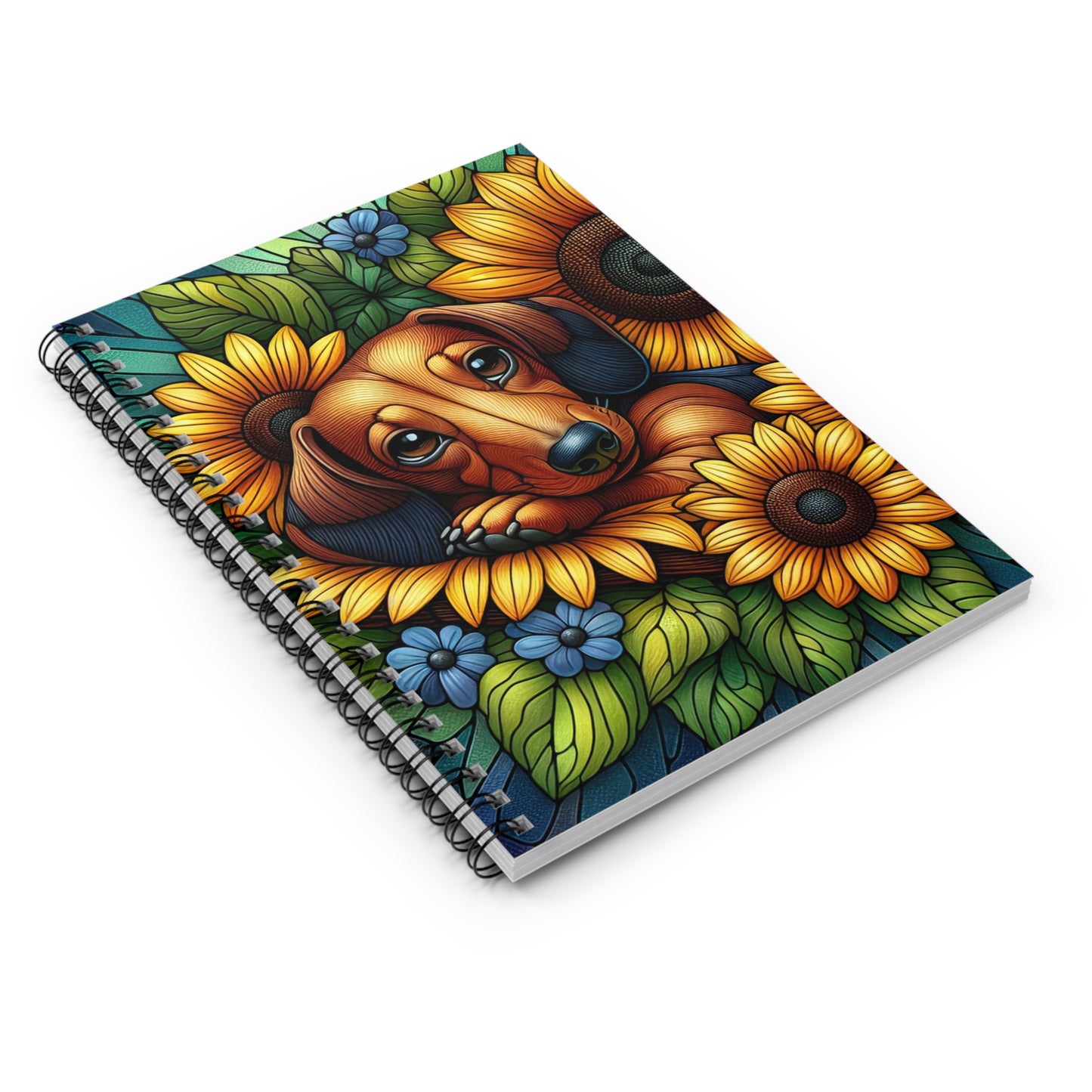 Dachshund Stained Glass Themed Spiral Notebook Perfect for Dog Lovers, Journaling, School Doxie