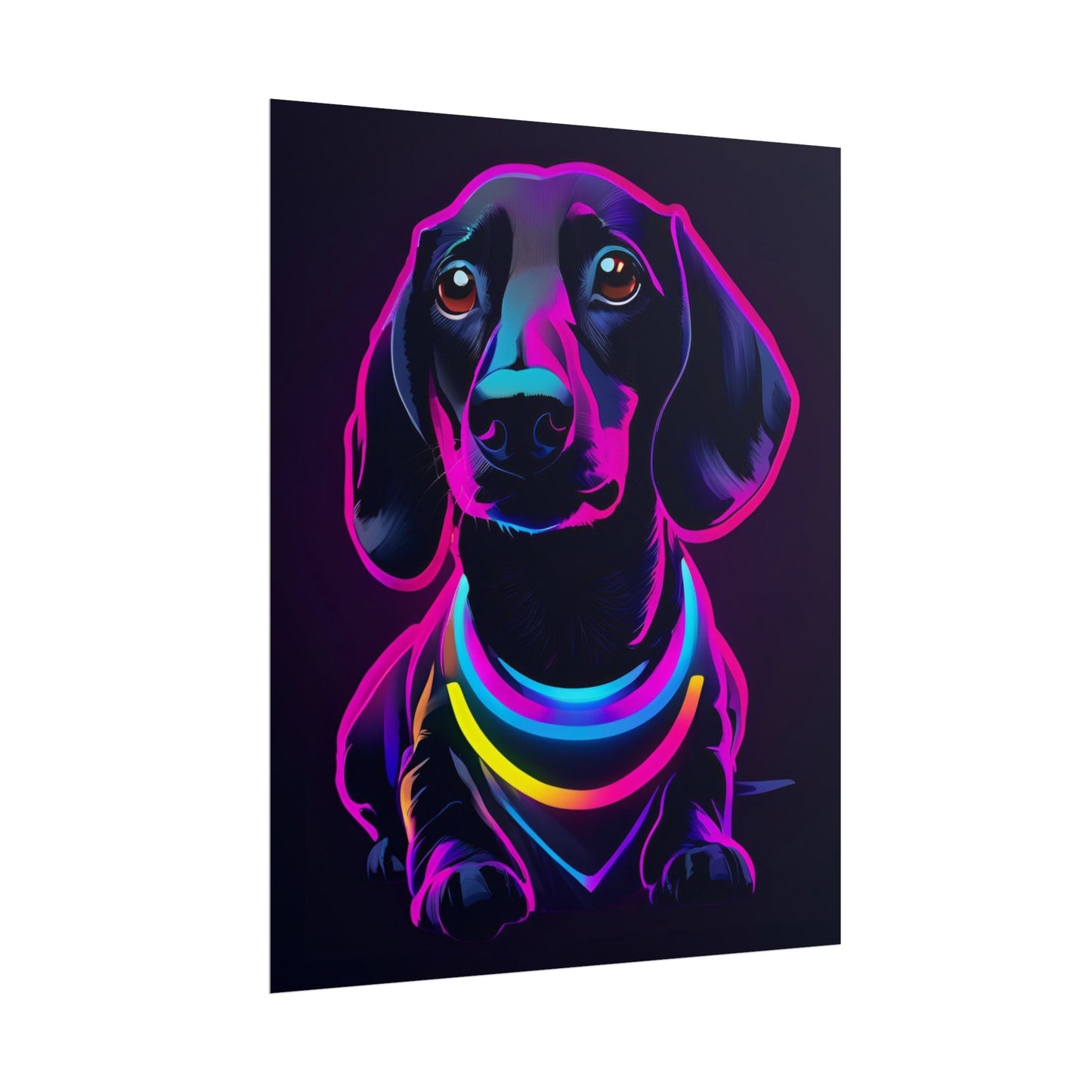 Neon Dachshund Poster Dog Wall Art Print, Animal Lover Blacklight Kids Room Decoration