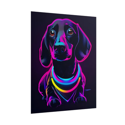Neon Dachshund Poster Dog Wall Art Print, Animal Lover Blacklight Kids Room Decoration