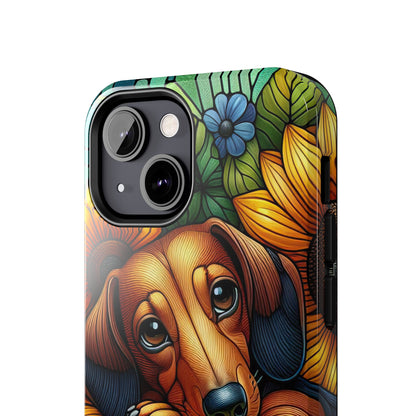Cute Dachshund Phone Case Dog Lover Gift Tough Phone Cover Doxie Stained Glass