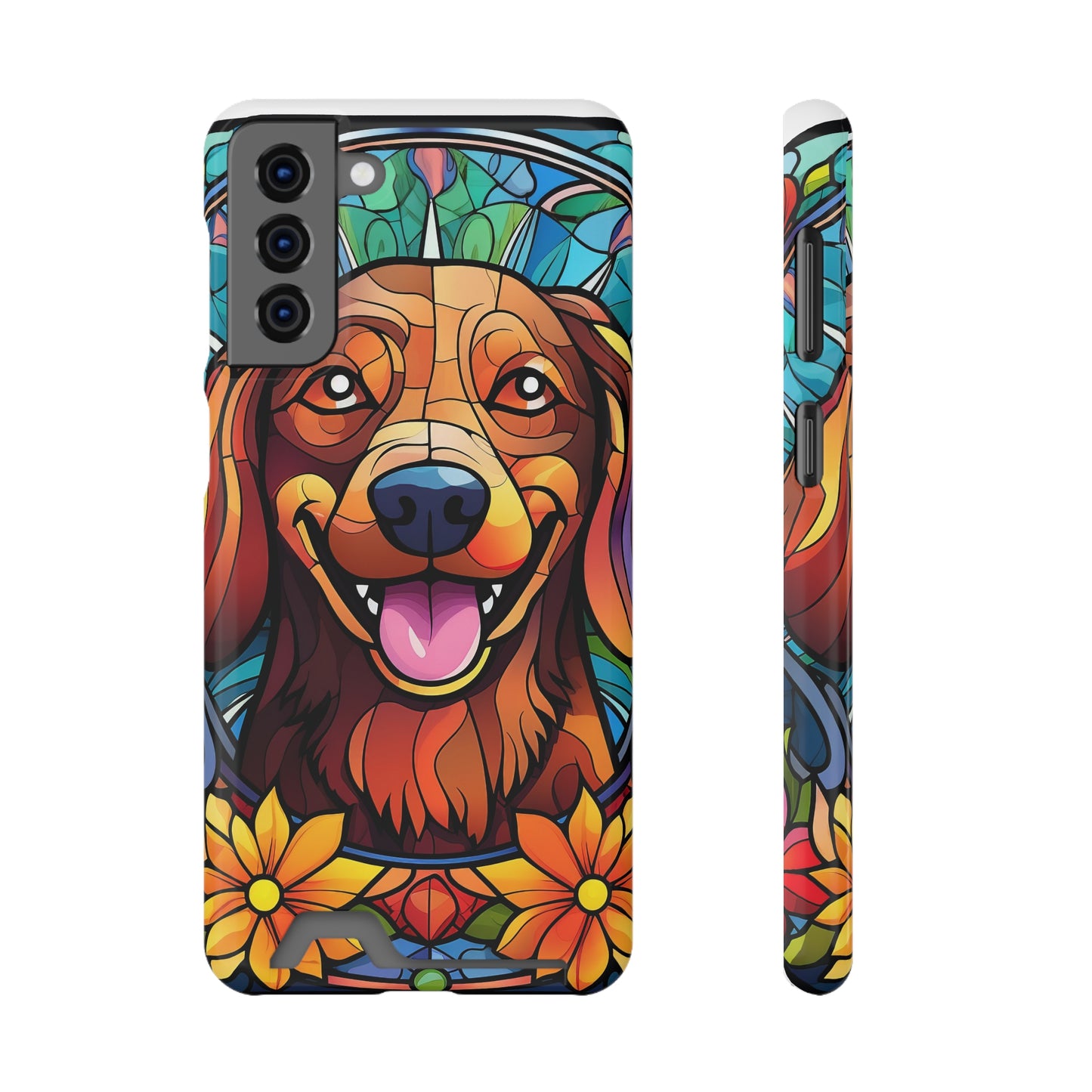 Stained Glass Dachshund Phone Case, Trendy Wallet Case for Dog Lovers, Cute Card Holder Cover