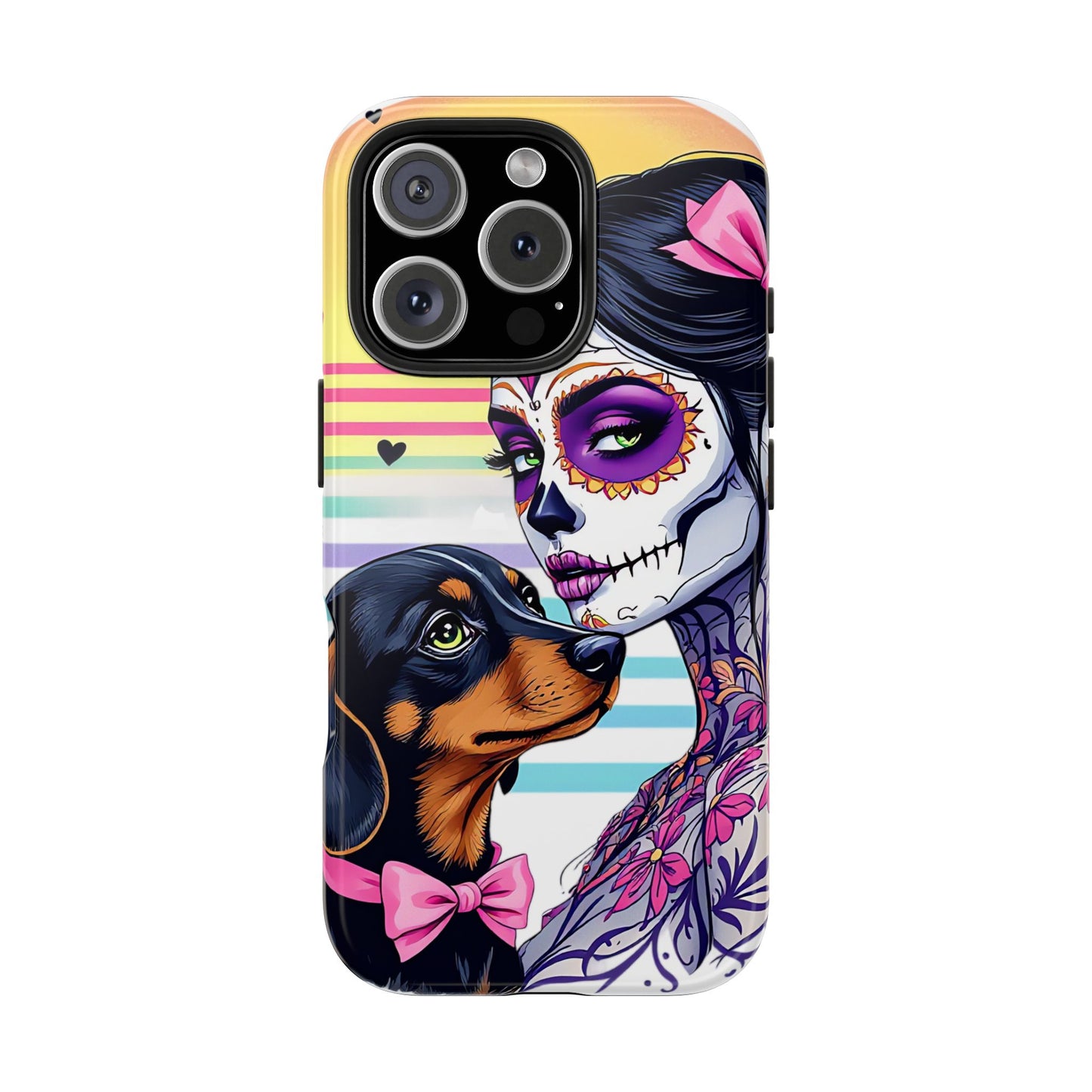 Cute Dachshund Phone Case Dog Lover Gift Tough Phone Cover Doxie Skull