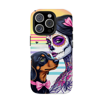 Cute Dachshund Phone Case Dog Lover Gift Tough Phone Cover Doxie Skull