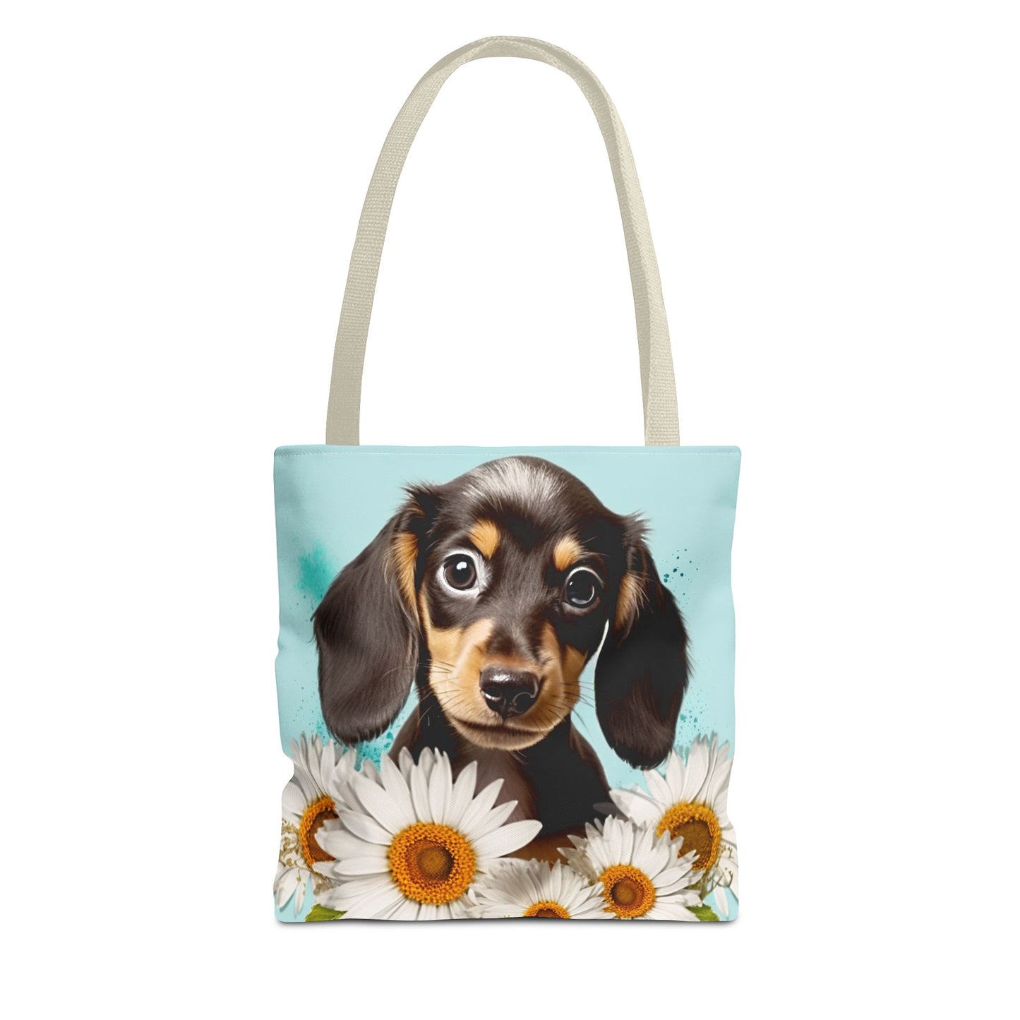 Adorable Black and Tan Dachshund Puppy Tote Bag Bright and Cheerful Weiner
