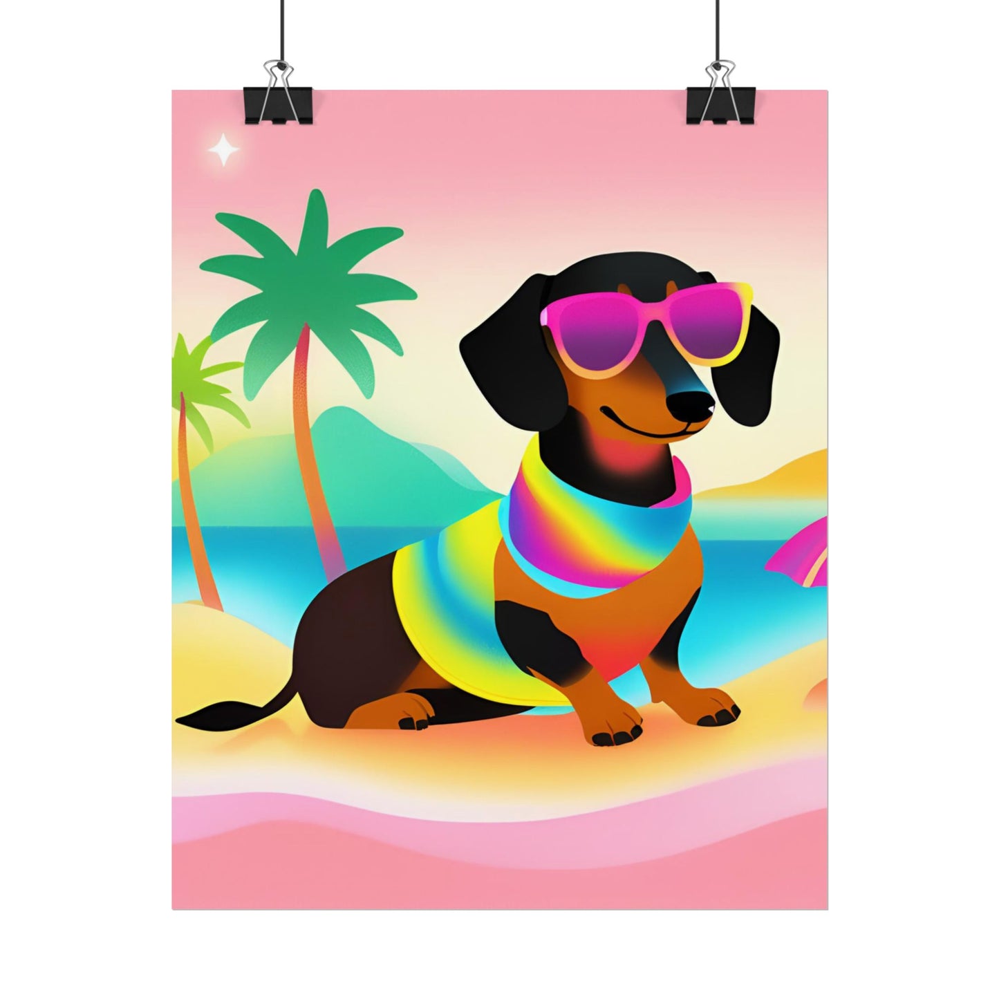 Neon Dachshund Poster Dog Wall Art Animal Lover Kids Room Decoration Girls Weiner Dog