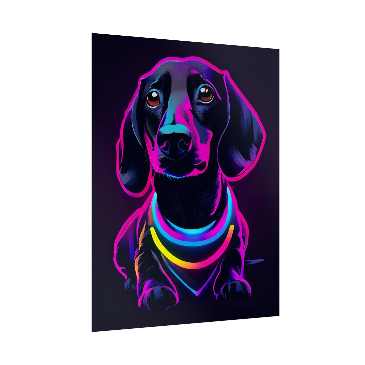 Neon Dachshund Poster Dog Wall Art Print, Animal Lover Blacklight Kids Room Decoration
