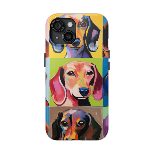 Pop Art Bright Colorful Dachshund iPhone 15 Tough Phone Cases