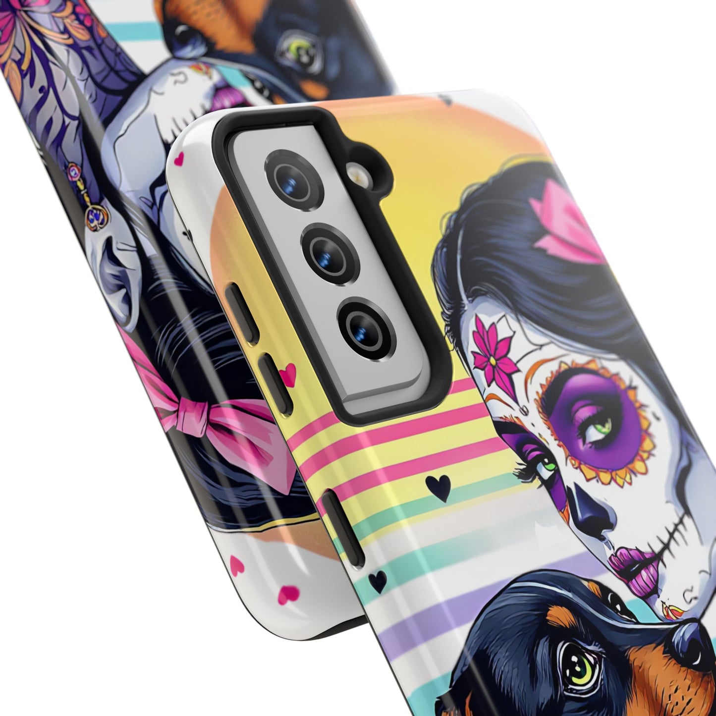 Cute Dachshund Phone Case Dog Lover Gift Tough Phone Cover Doxie Skull