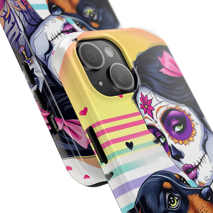 Cute Dachshund Phone Case Dog Lover Gift Tough Phone Cover Doxie Skull