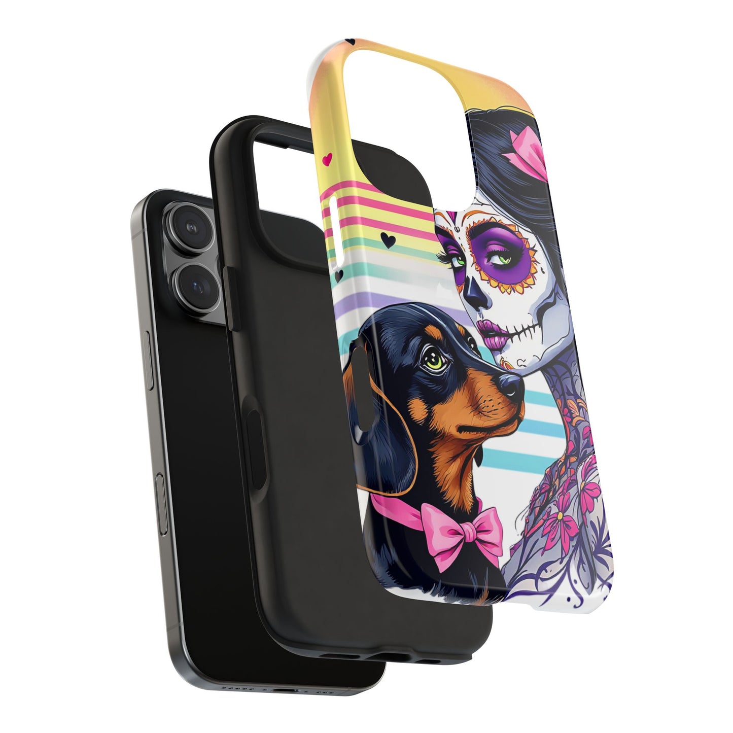 Cute Dachshund Phone Case Dog Lover Gift Tough Phone Cover Doxie Skull