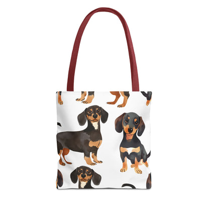 Black and Tan Dachshund Puppy Tote Bag Bright and Cheerful Weiner Doxie Patterned