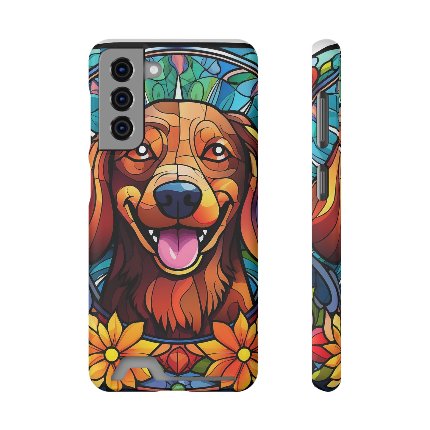 Stained Glass Dachshund Phone Case, Trendy Wallet Case for Dog Lovers, Cute Card Holder Cover