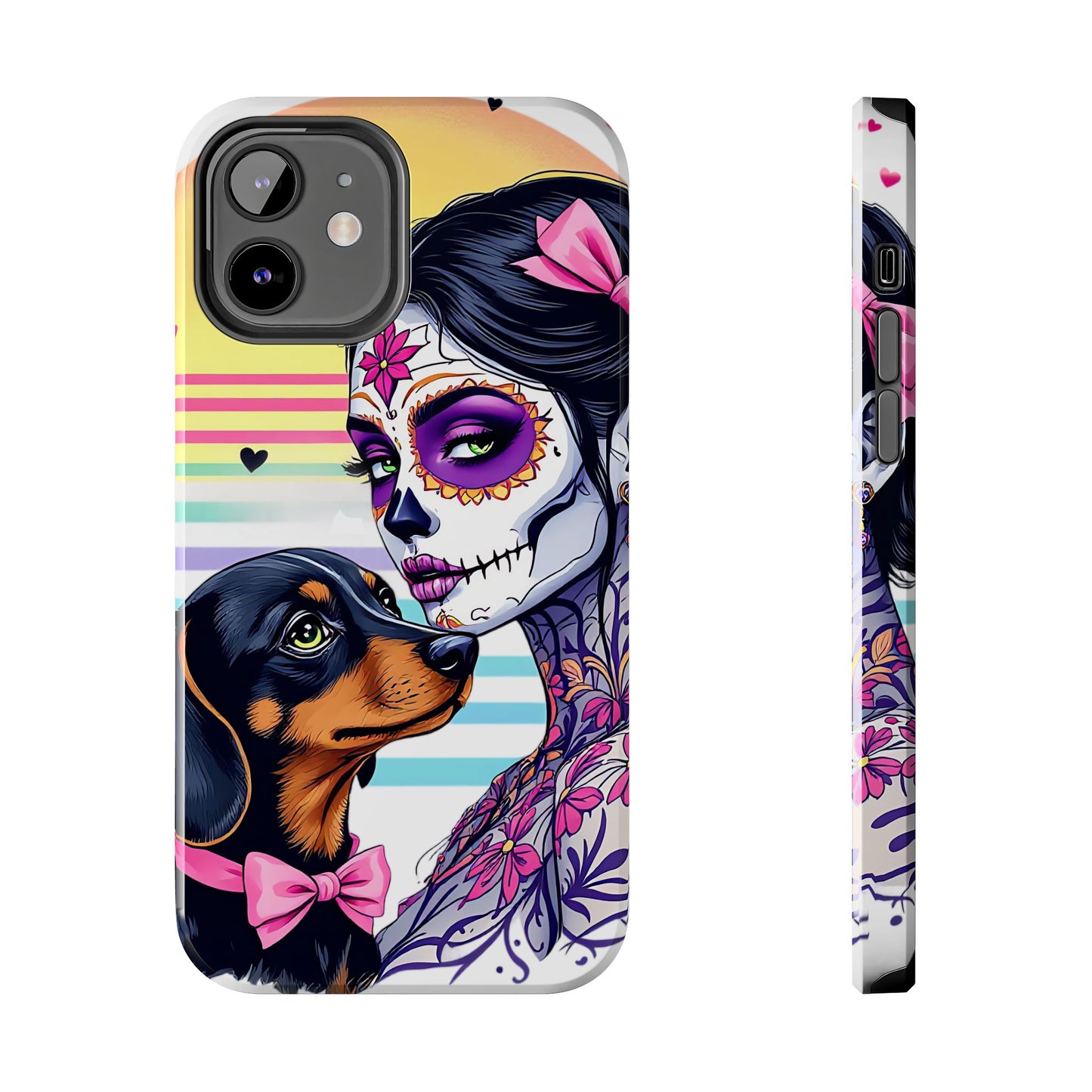 Cute Dachshund Phone Case Dog Lover Gift Tough Phone Cover Doxie Skull