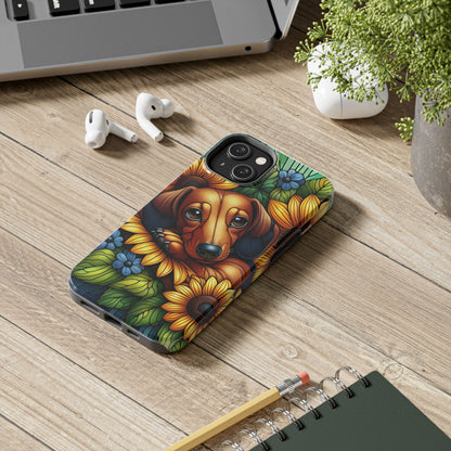 Cute Dachshund Phone Case Dog Lover Gift Tough Phone Cover Doxie Stained Glass