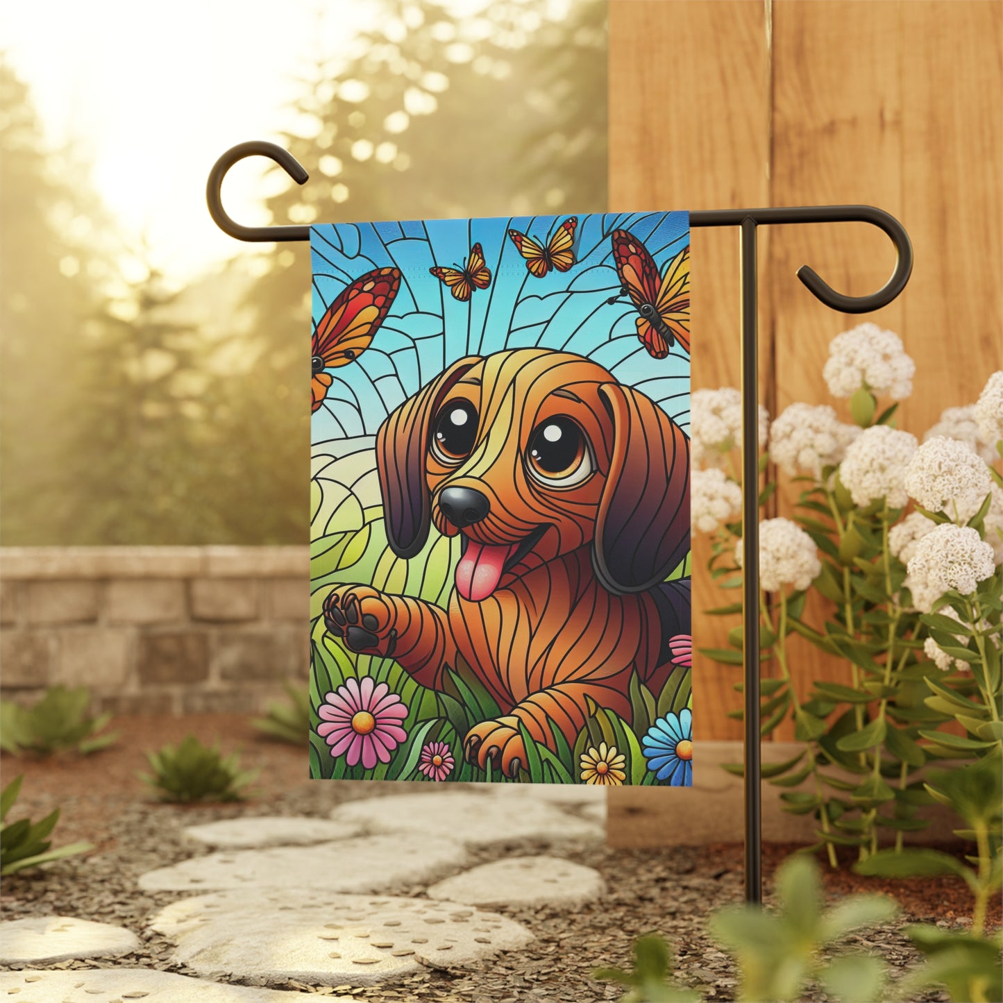 Spring Garden Flag Cute Dog Banner Easter Seasonal Home Decor Dachshund