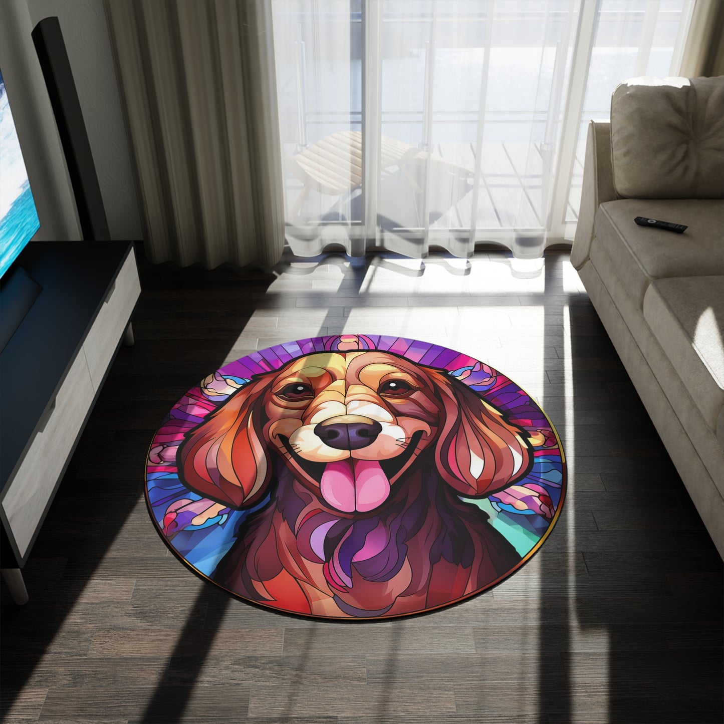 Dachshund Print Round Rug, Home Decor, Living Room Rug, Dorm Room Rug, Dog Lover Gift, Vibrant Floor Mat