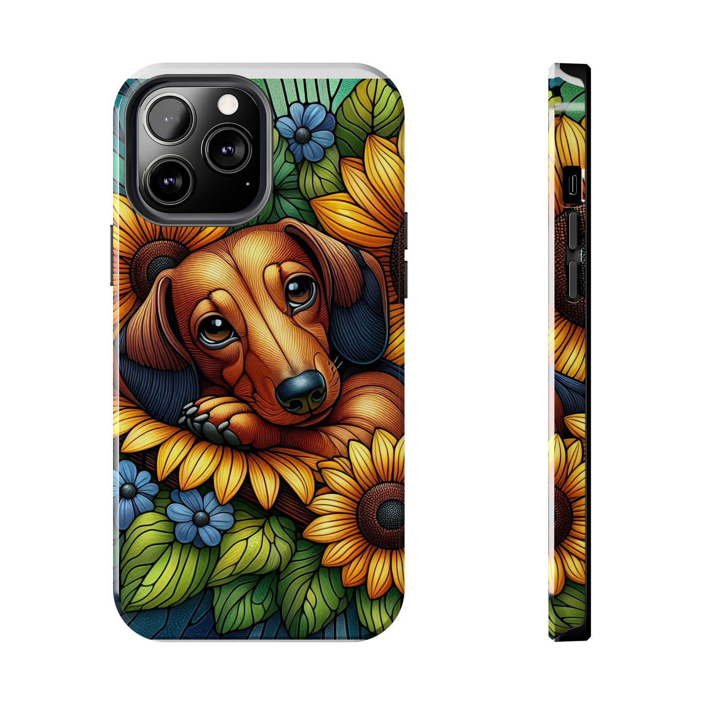 Cute Dachshund Phone Case Dog Lover Gift Tough Phone Cover Doxie Stained Glass