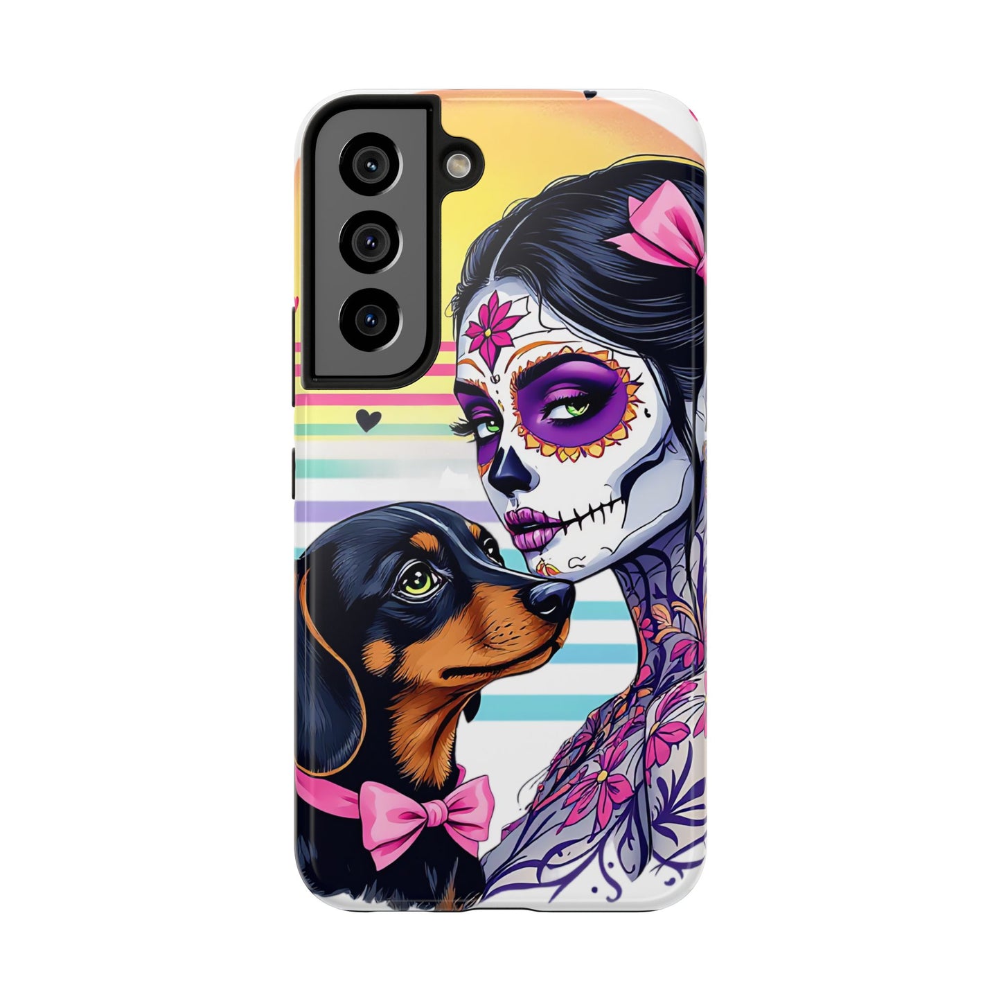 Cute Dachshund Phone Case Dog Lover Gift Tough Phone Cover Doxie Skull