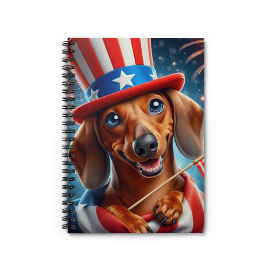 USA Dog Themed Spiral Notebook Perfect for Dog Lovers, Journaling, School, Gift for Pet Owners, Floral Design Dachshund