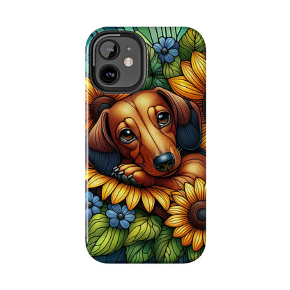 Cute Dachshund Phone Case Dog Lover Gift Tough Phone Cover Doxie Stained Glass