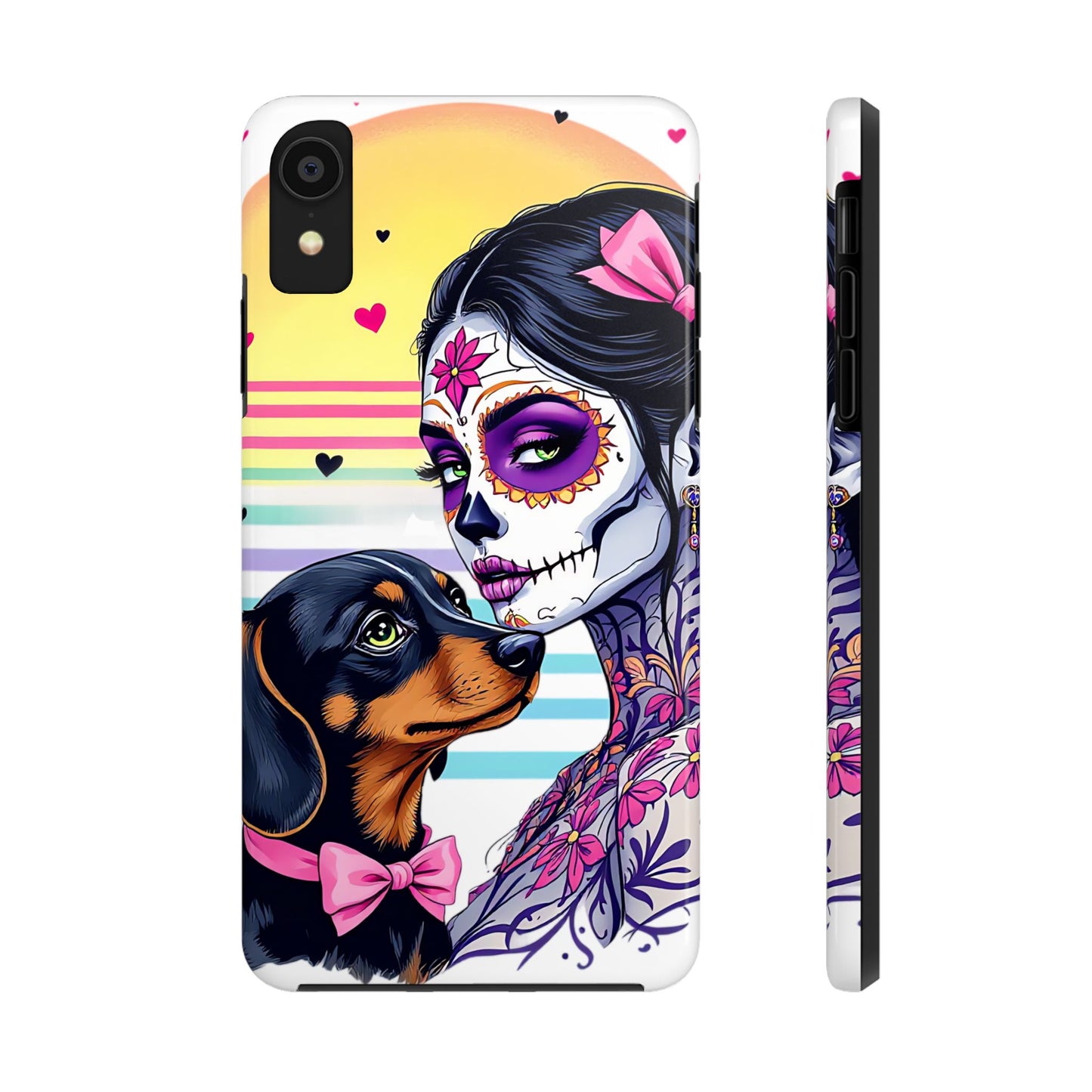 Cute Dachshund Phone Case Dog Lover Gift Tough Phone Cover Doxie Skull