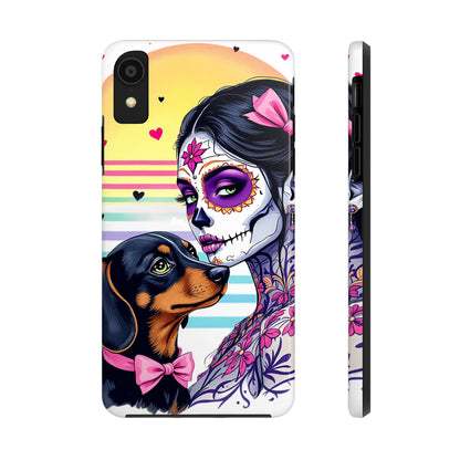 Cute Dachshund Phone Case Dog Lover Gift Tough Phone Cover Doxie Skull