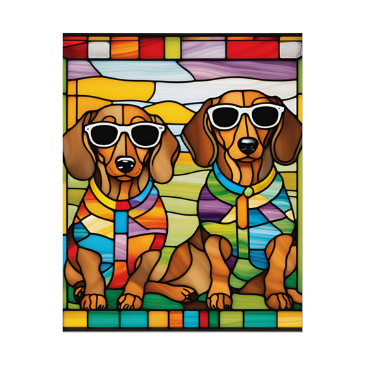 Stained Glass Print Dachshund Poster Dog Wall Art Animal Lover Blacklight Kids Room Decoration