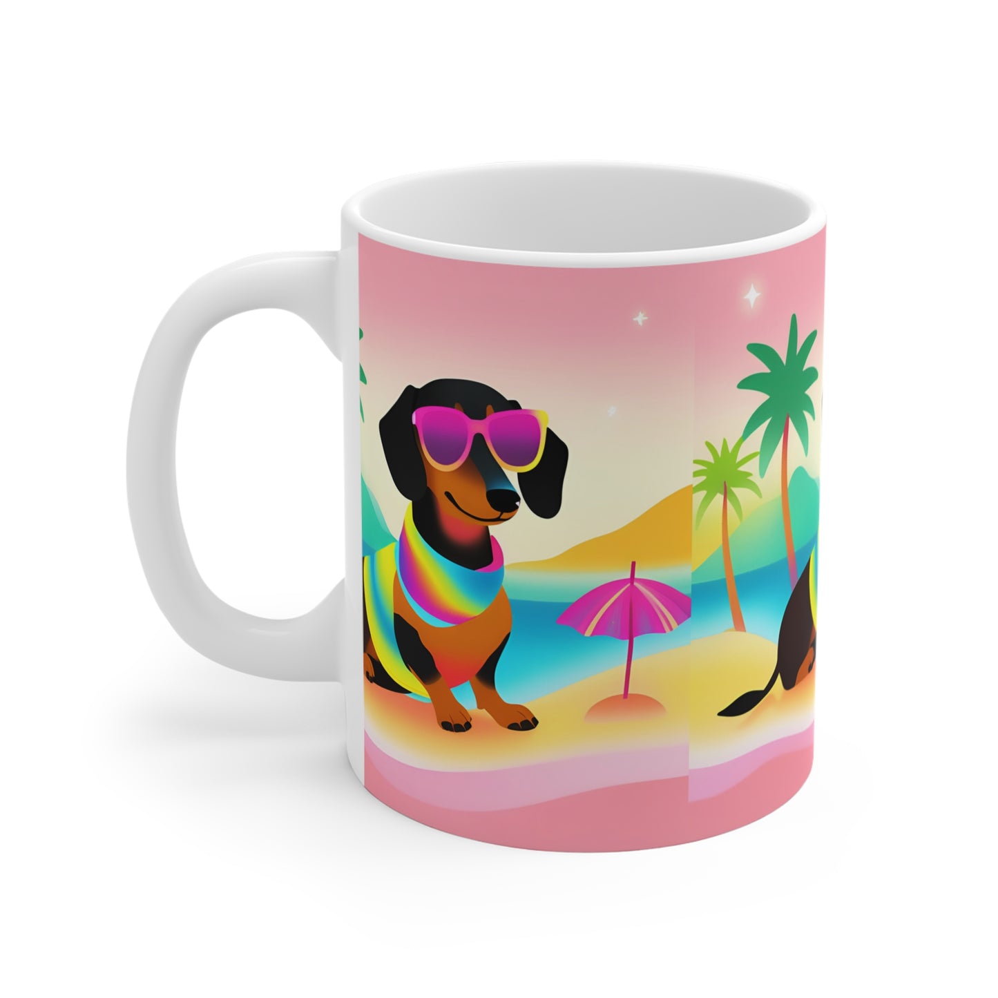 Neon Summer Dachshund Mug, Cute Dog Lover Gift, Fun Coffee Cup Weiner Dog