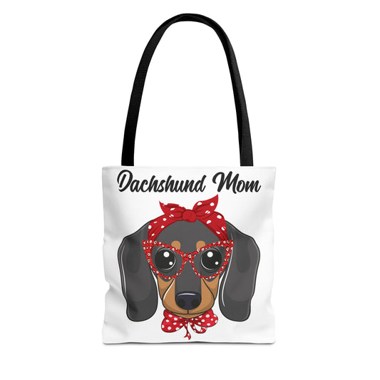 Retro Mom Black and Tan Dachshund Puppy Tote Bag Bright and Cheerful Weiner Doxie