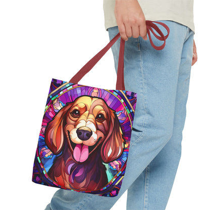 Stained Glass Red Dachshund Puppy Tote Bag Bright and Cheerful Weiner
