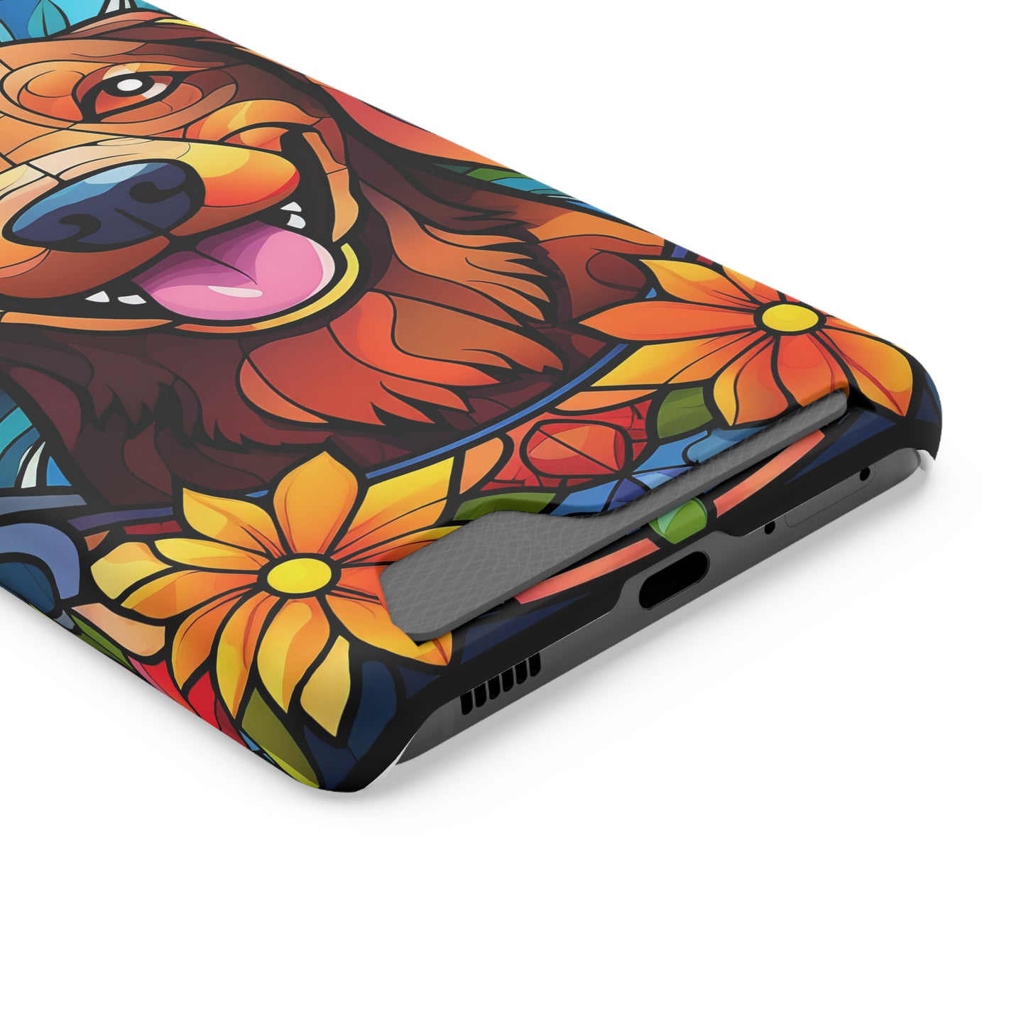 Stained Glass Dachshund Phone Case, Trendy Wallet Case for Dog Lovers, Cute Card Holder Cover