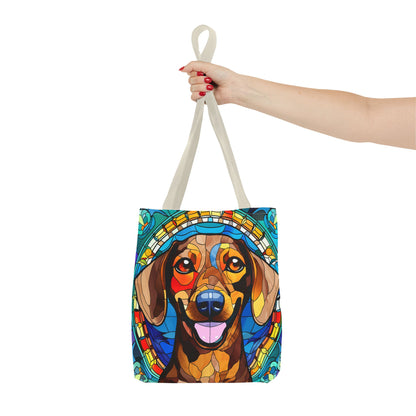 Stained Glass Red Dachshund Puppy Tote Bag Bright and Cheerful Weiner