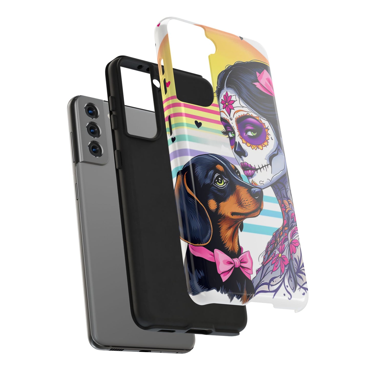 Cute Dachshund Phone Case Dog Lover Gift Tough Phone Cover Doxie Skull