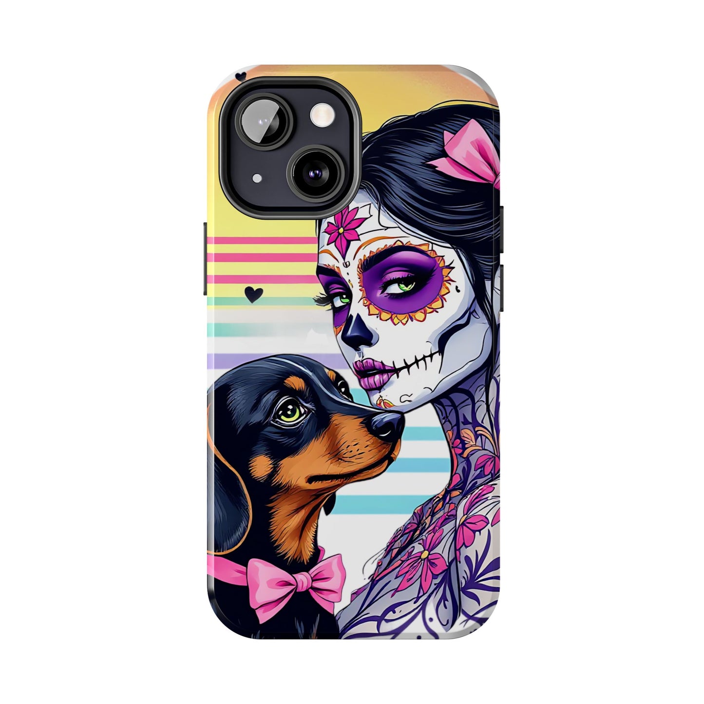 Cute Dachshund Phone Case Dog Lover Gift Tough Phone Cover Doxie Skull