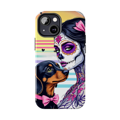 Cute Dachshund Phone Case Dog Lover Gift Tough Phone Cover Doxie Skull