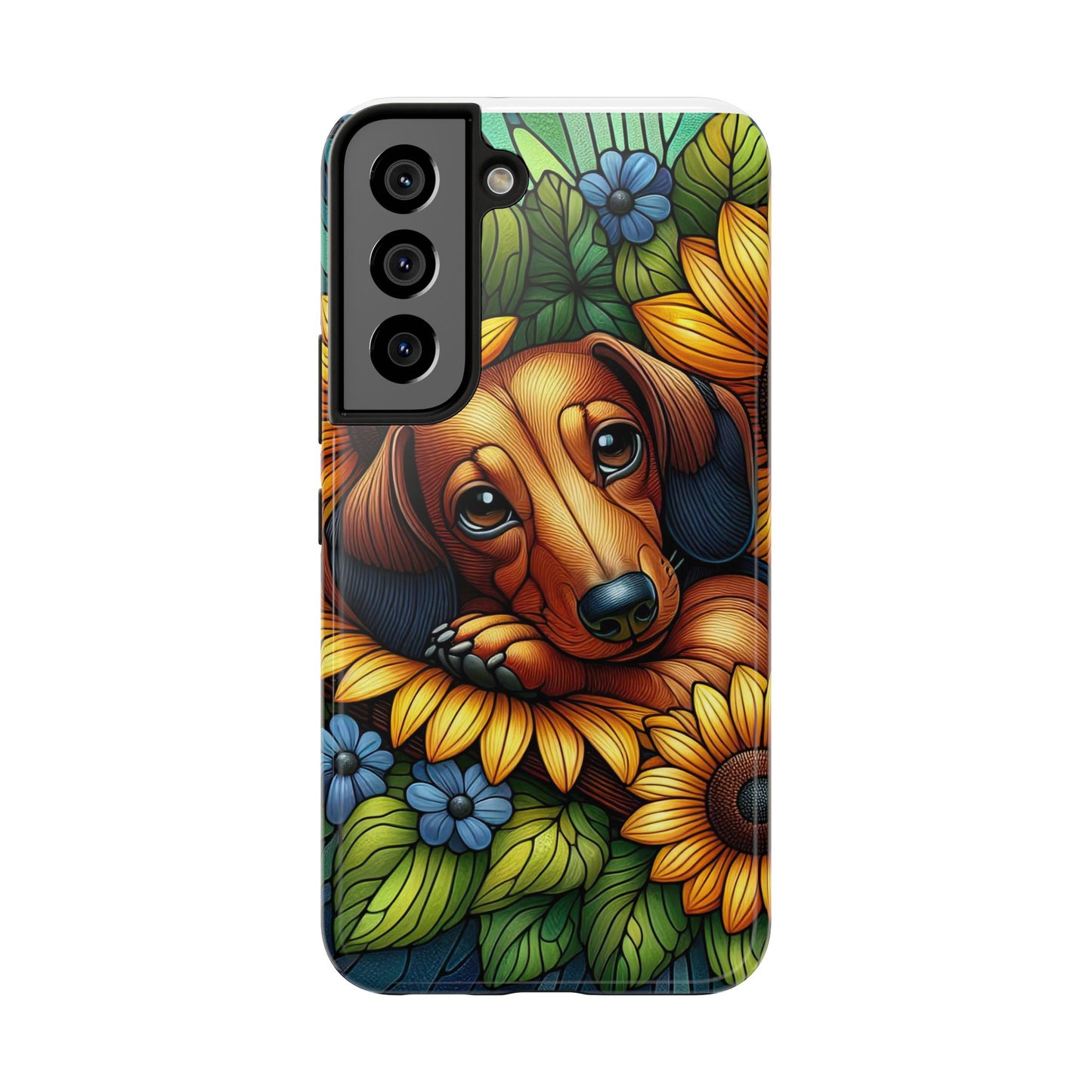 Cute Dachshund Phone Case Dog Lover Gift Tough Phone Cover Doxie Stained Glass