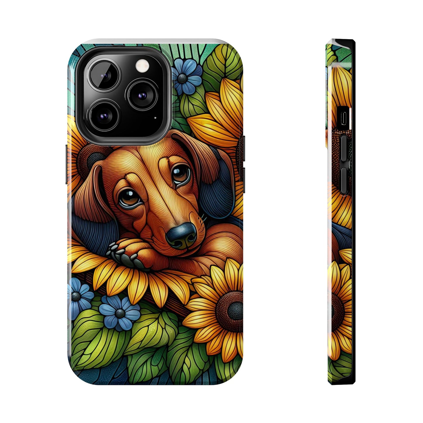 Cute Dachshund Phone Case Dog Lover Gift Tough Phone Cover Doxie Stained Glass