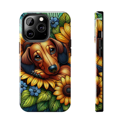 Cute Dachshund Phone Case Dog Lover Gift Tough Phone Cover Doxie Stained Glass